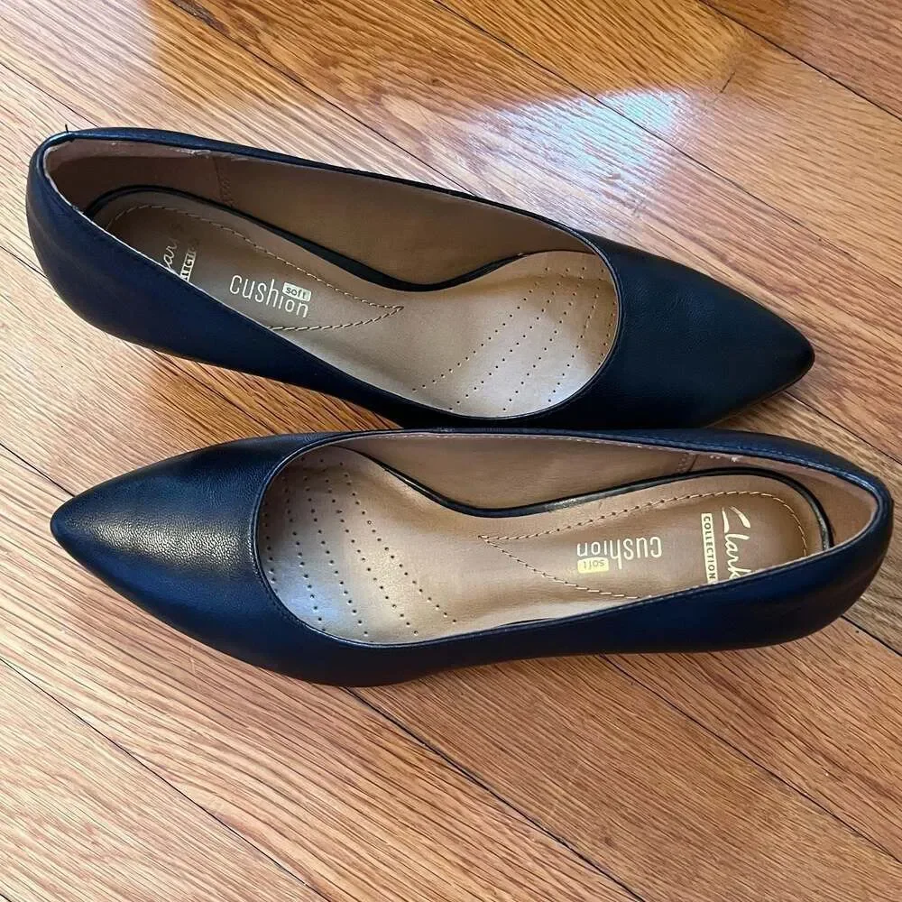 Clarks Collection Crewso Wick Black Leather Pumps Heels 